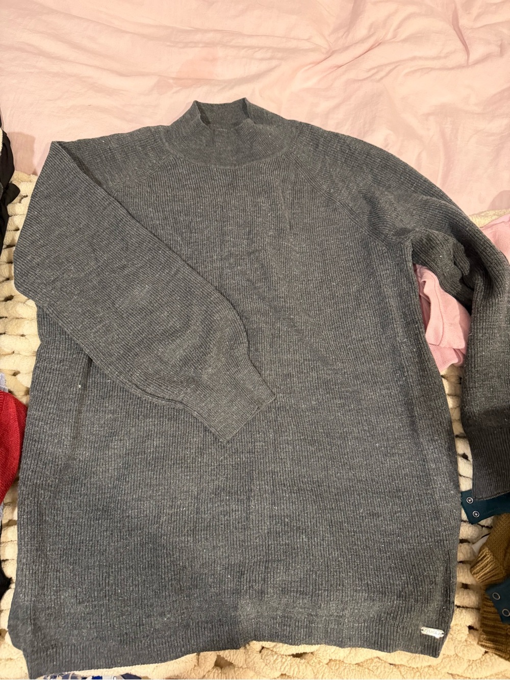 Calvin Klein Gray Mock Neck Ribbed Sweater